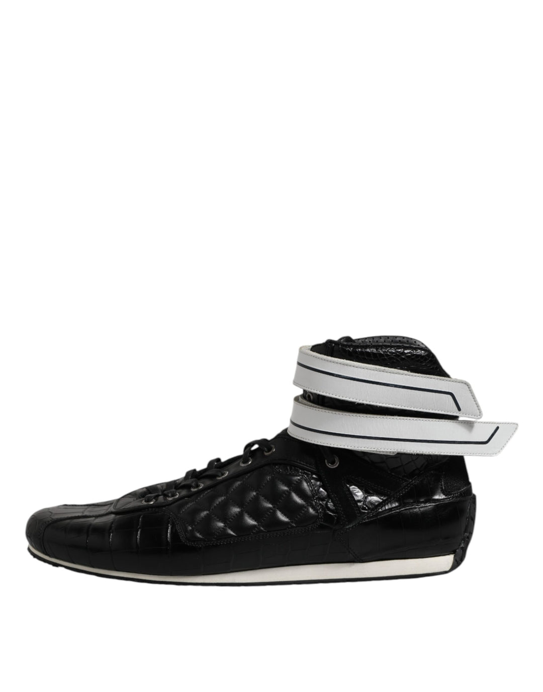 Dolce &amp; Gabbana Black Quilted Leather Lace Up Sneakers Shoes