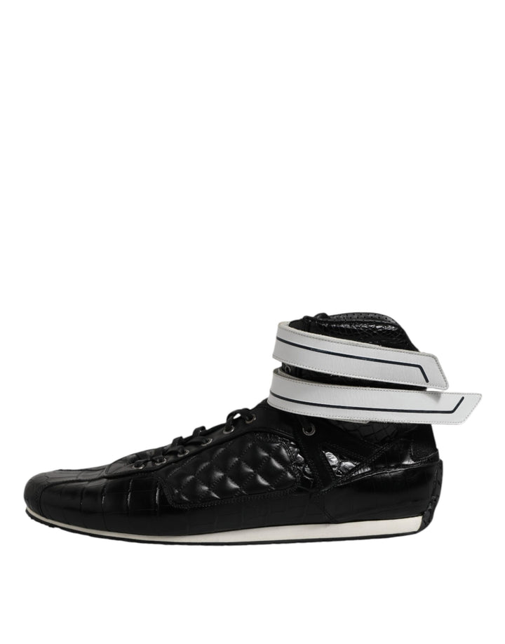 Dolce &amp; Gabbana Black Quilted Leather Lace Up Sneakers Shoes