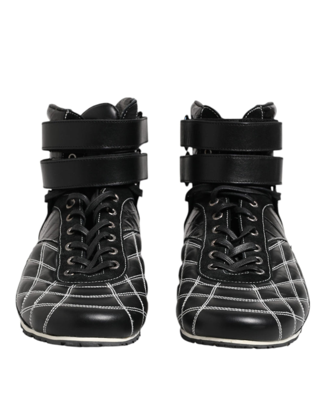Dolce &amp; Gabbana Black Quilted Leather Lace Up Sneakers Shoes