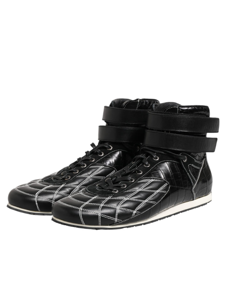 Dolce &amp; Gabbana Black Quilted Leather Lace Up Sneakers Shoes