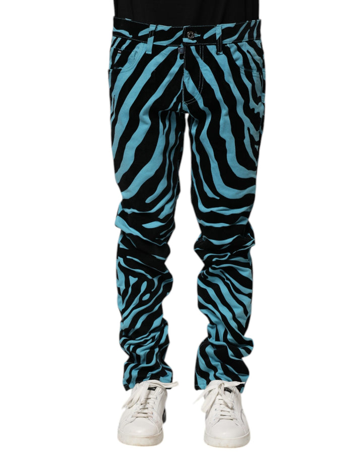 Dolce &amp; Gabbana Blue Black Stripes Skinny Denim Jeans