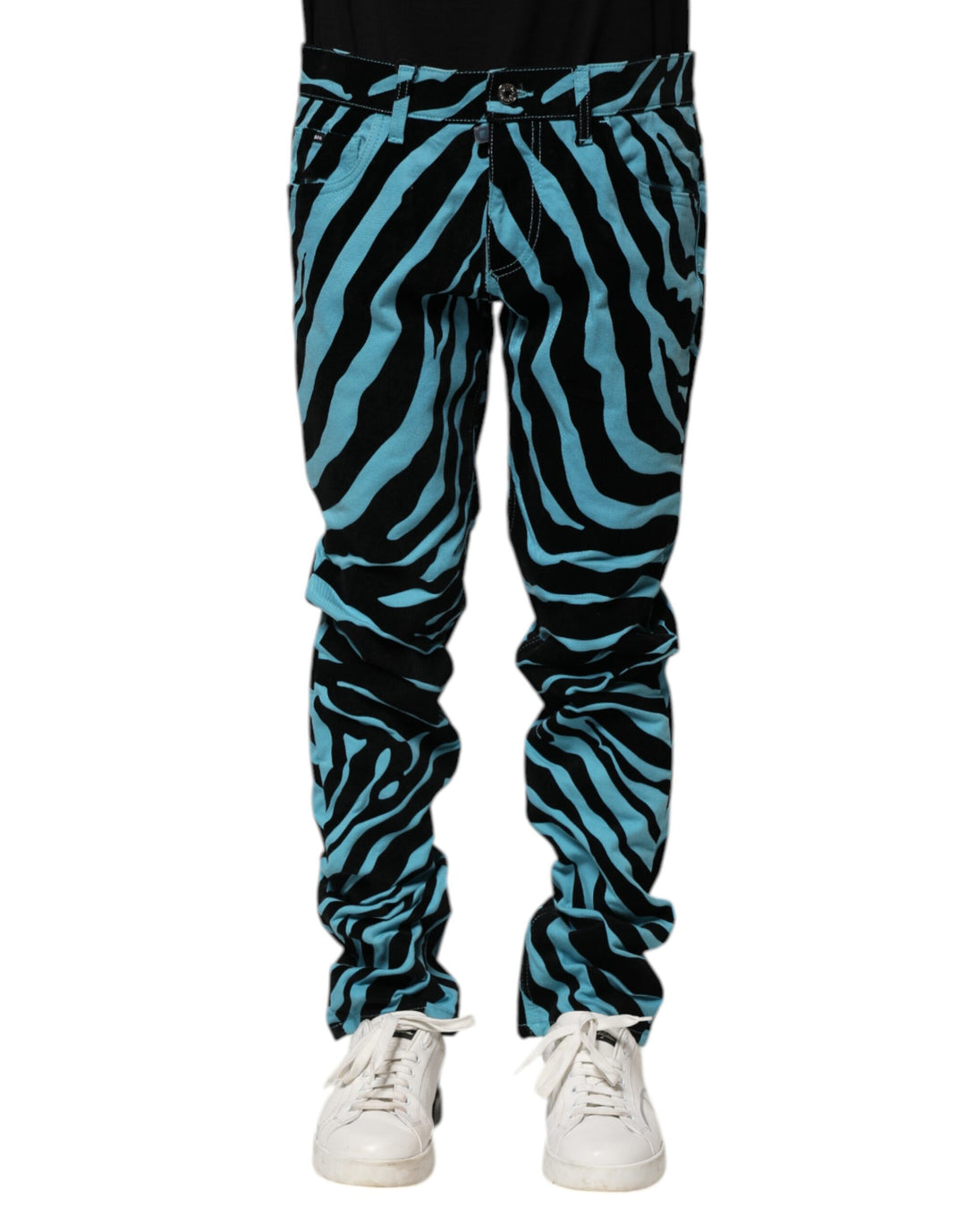 Dolce &amp; Gabbana Blue Black Stripes Skinny Denim Jeans