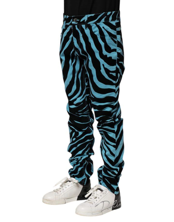 Dolce &amp; Gabbana Blue Black Stripes Skinny Denim Jeans