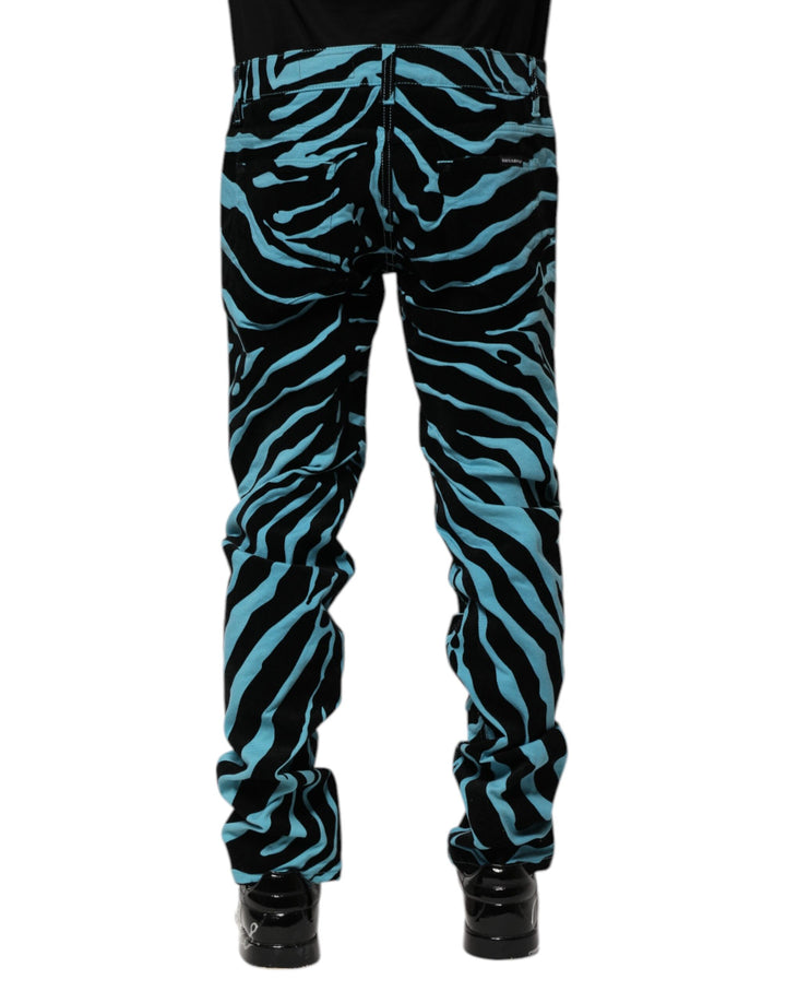 Dolce &amp; Gabbana Blue Black Stripes Skinny Denim Jeans