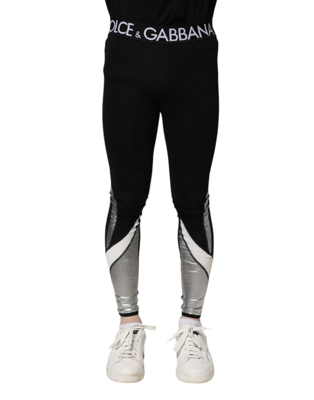 Dolce &amp; Gabbana Black Silver Nylon Skinny Men Leggings Pants