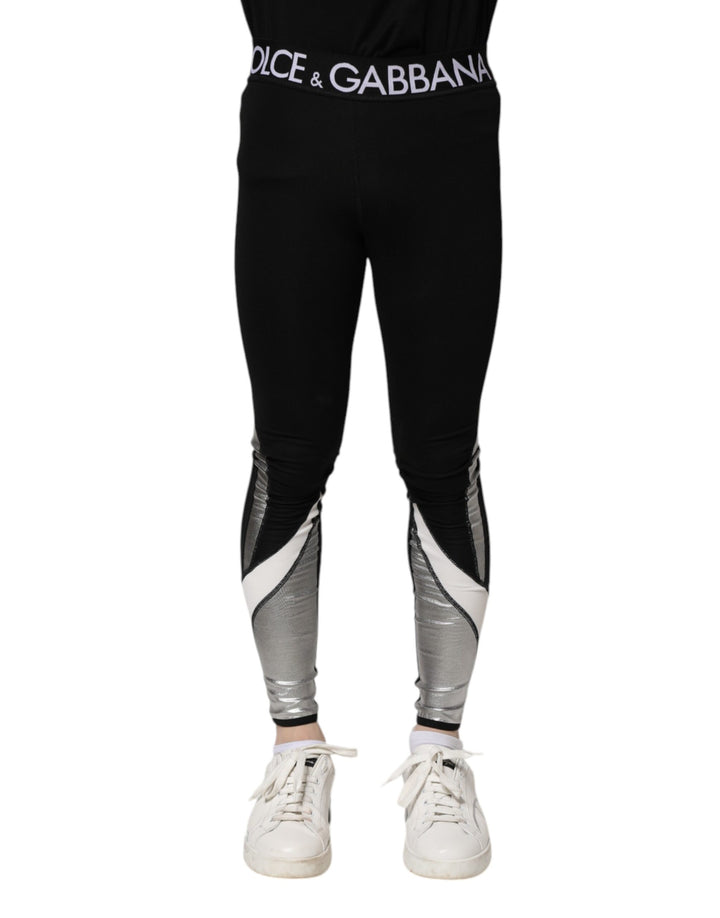 Dolce &amp; Gabbana Black Silver Nylon Skinny Men Leggings Pants