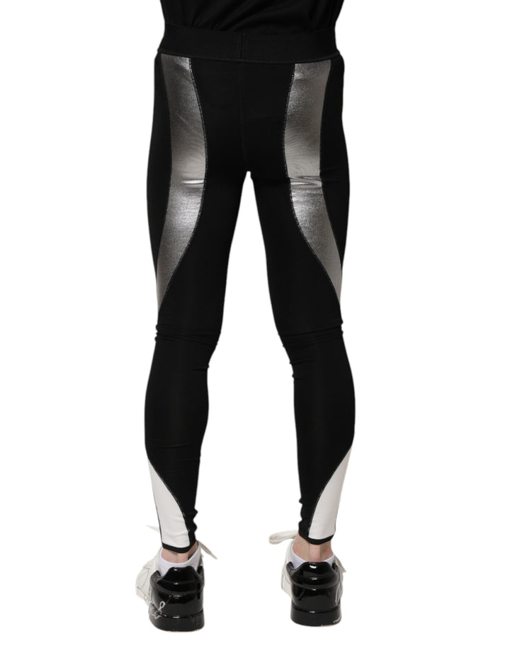 Dolce &amp; Gabbana Black Silver Nylon Skinny Men Leggings Pants