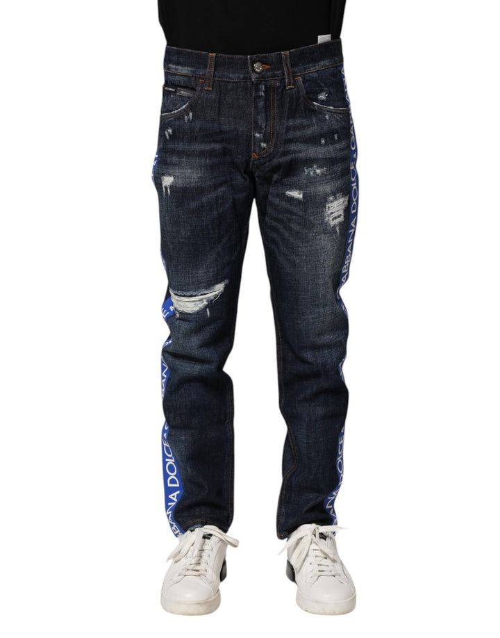 Dolce &amp; Gabbana Dark Blue Tattered Skinny Denim Jeans