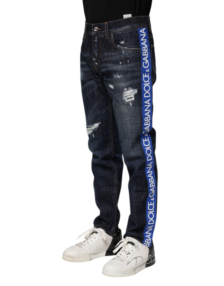 Dolce &amp; Gabbana Dark Blue Tattered Skinny Denim Jeans