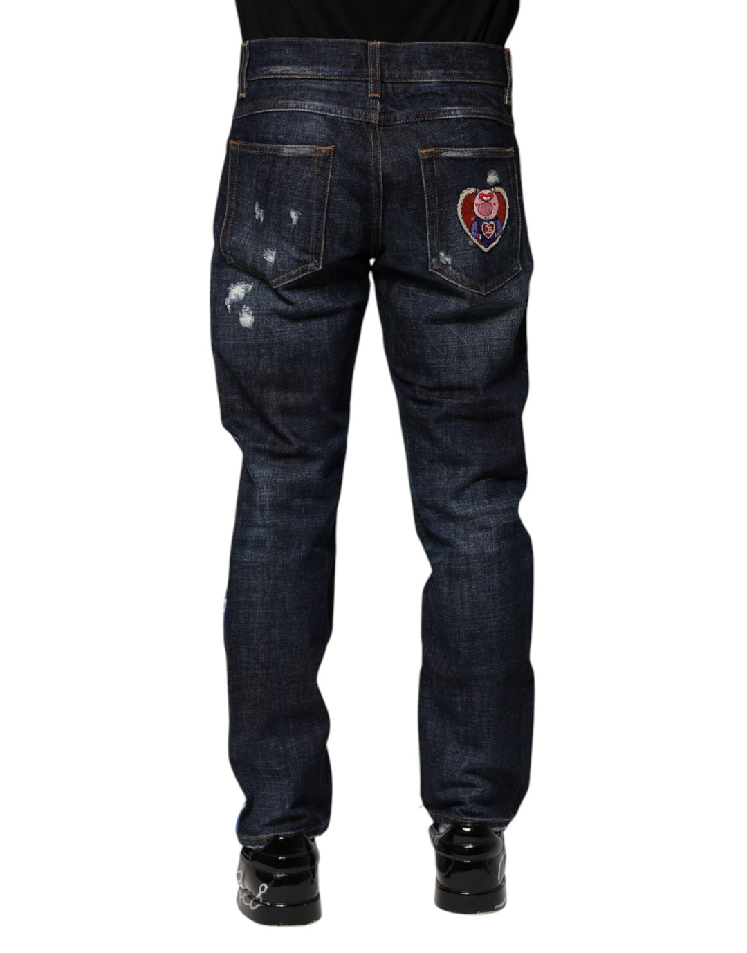 Dolce &amp; Gabbana Dark Blue Tattered Skinny Denim Jeans