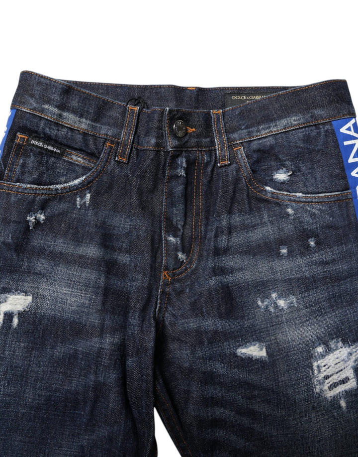 Dolce &amp; Gabbana Dark Blue Tattered Skinny Denim Jeans