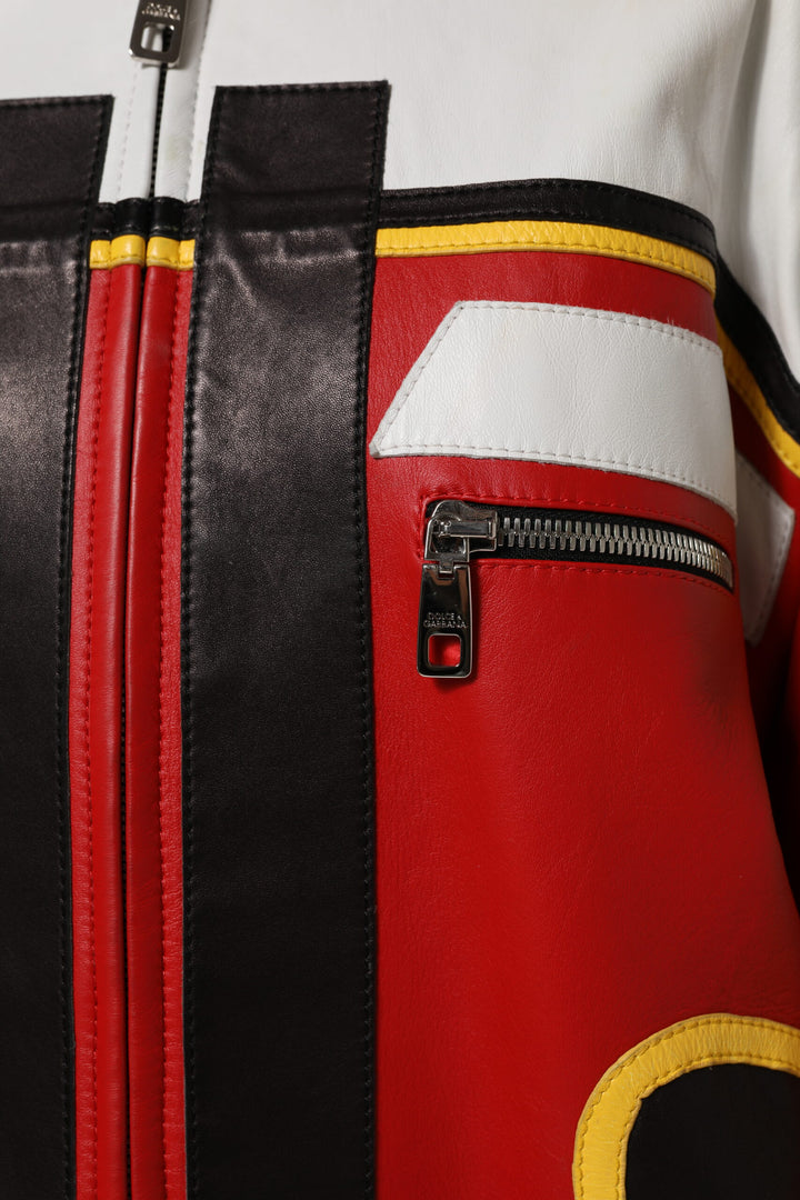 Dolce &amp; Gabbana Multicolor Leather Biker Full Zip Coat Jacket