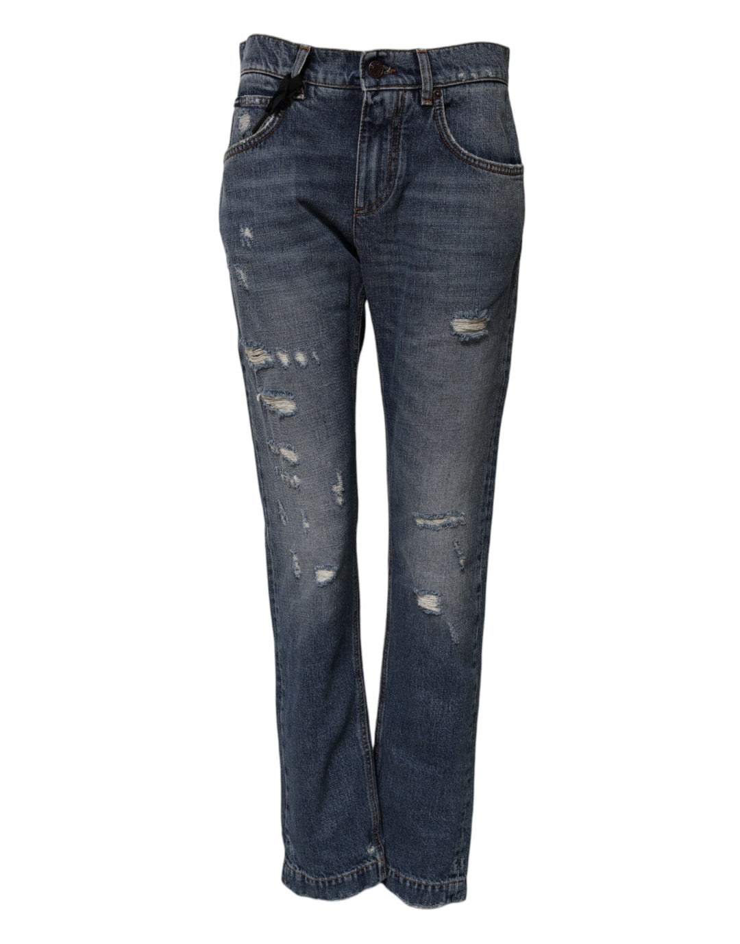 Dolce &amp; Gabbana Blue Cotton Tattered Boyfriend Denim Jeans