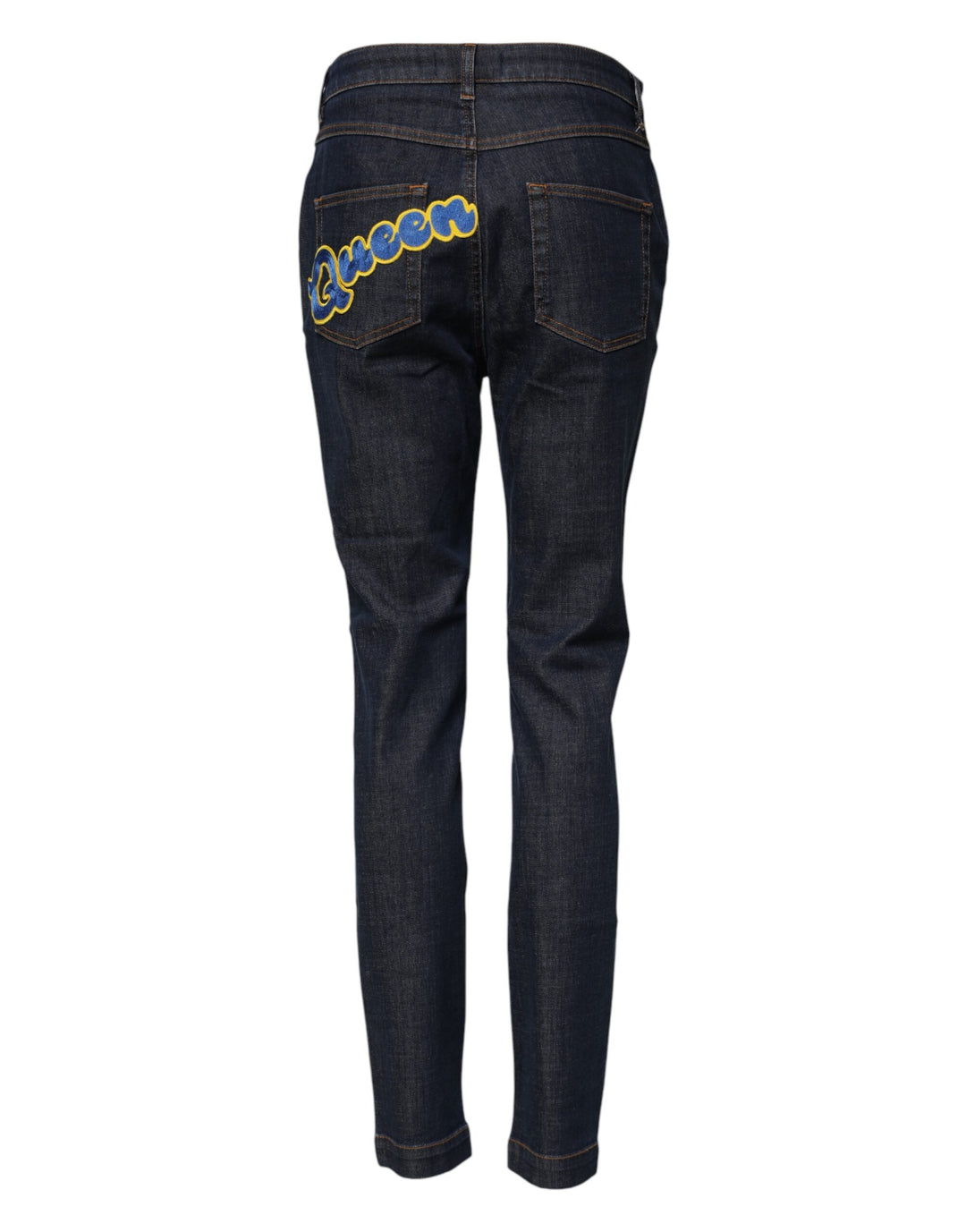 Dolce &amp; Gabbana Blue Queen Patch AUDREY Mid Waist Denim Jeans