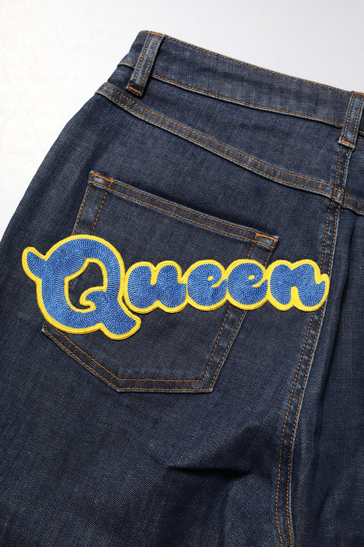 Dolce &amp; Gabbana Blue Queen Patch AUDREY Mid Waist Denim Jeans