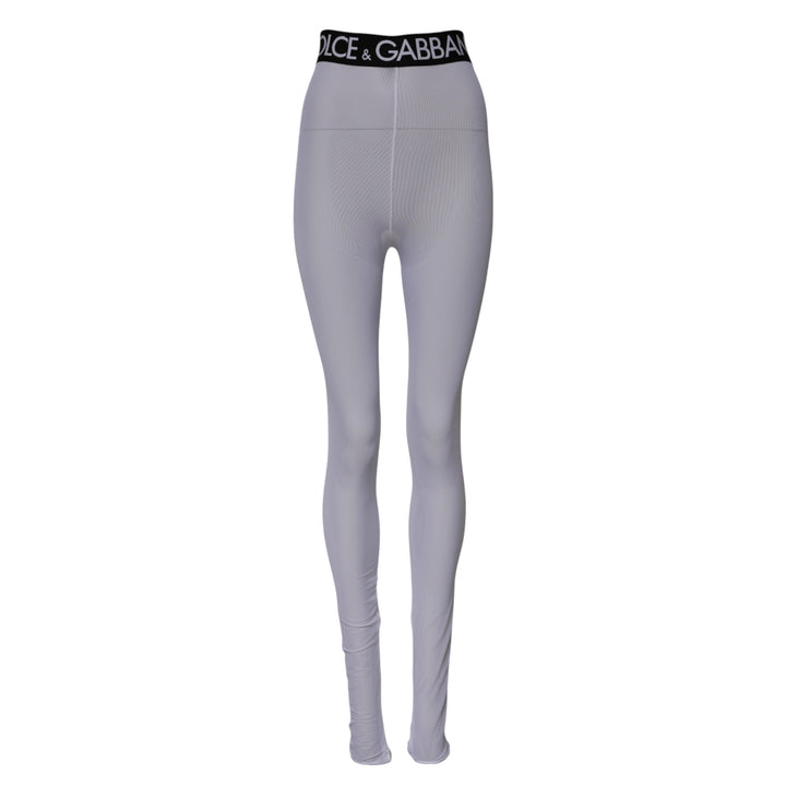 Dolce &amp; Gabbana Gray Nylon DG Logo Mid Waisted Leggings Pants