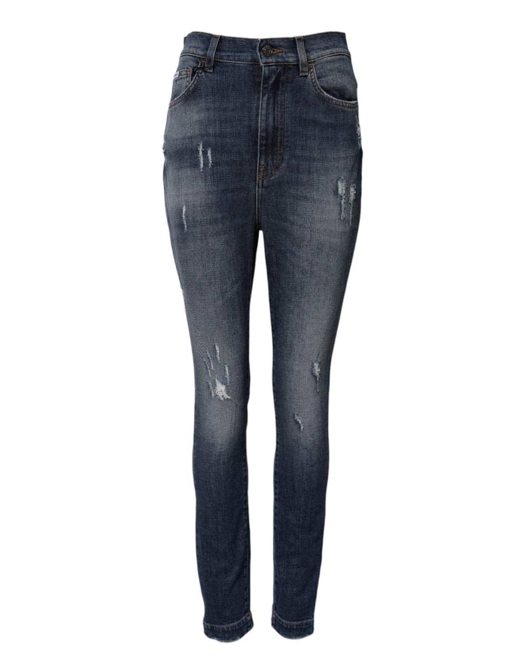 Dolce &amp; Gabbana Blue Washed Cotton High Waisted Denim Jeans