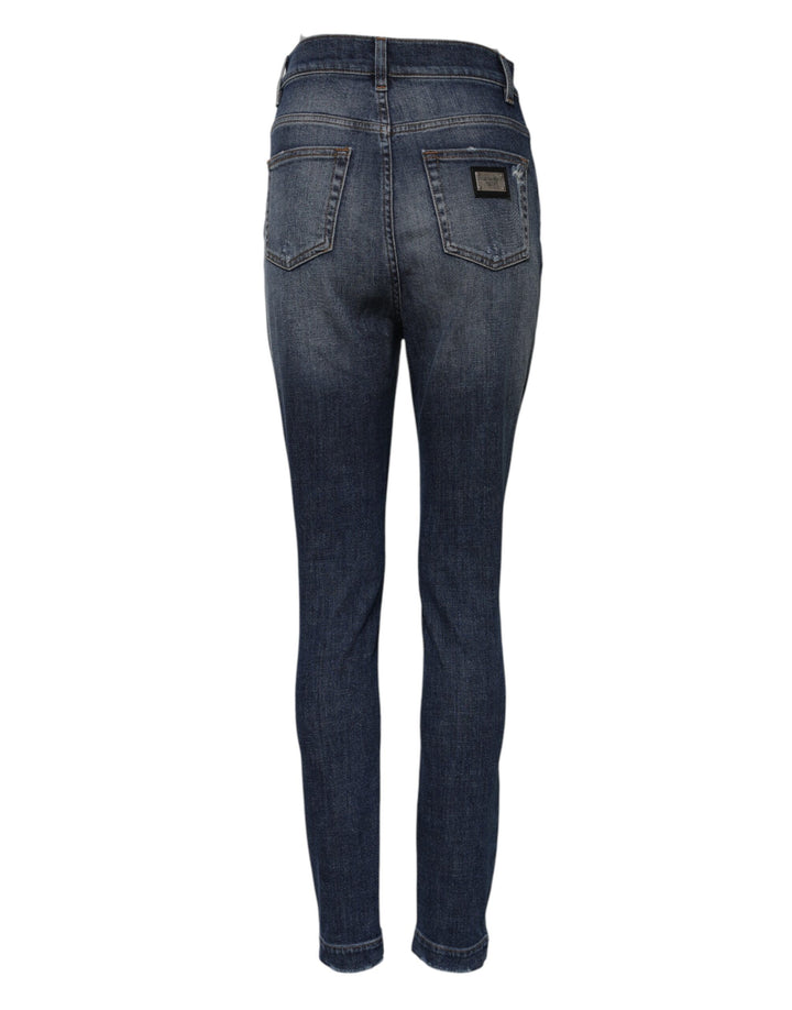 Dolce &amp; Gabbana Blue Washed Cotton High Waisted Denim Jeans