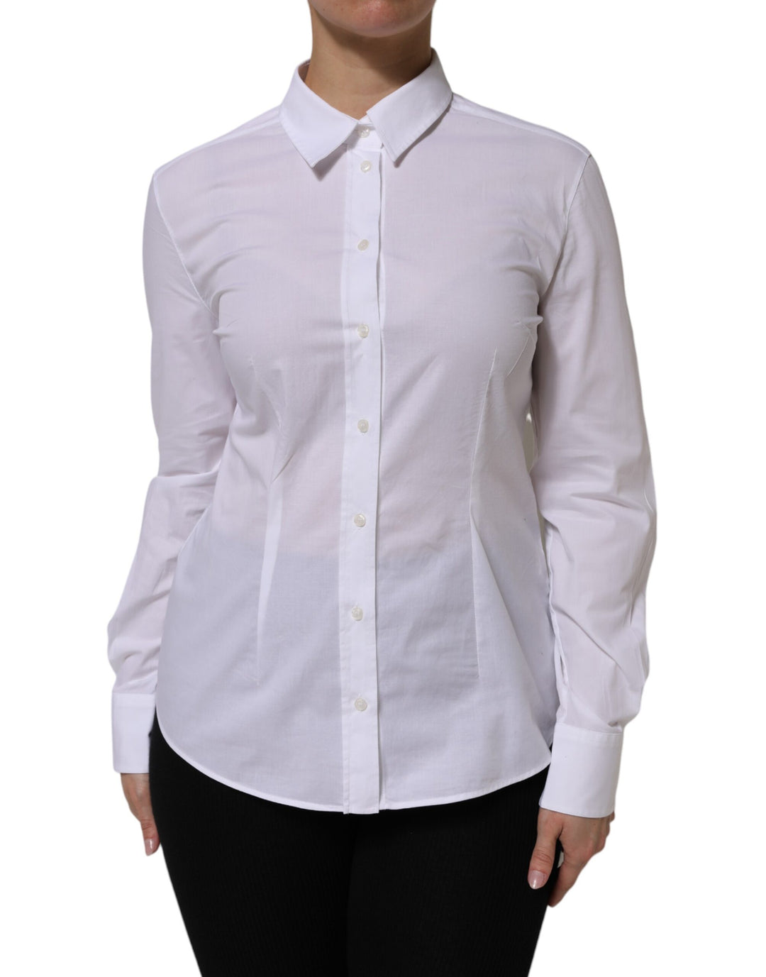 Dolce &amp; Gabbana White Cotton Long Sleeves Collared Top Shirt