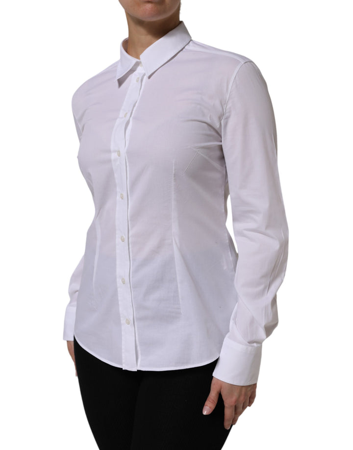 Dolce &amp; Gabbana White Cotton Long Sleeves Collared Top Shirt