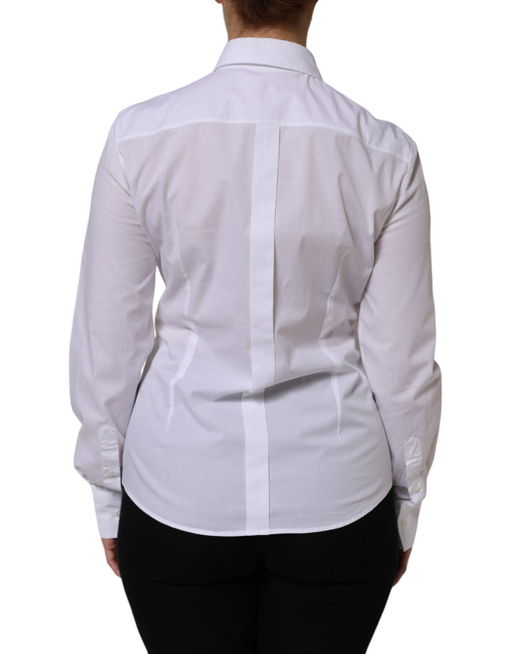 Dolce &amp; Gabbana White Cotton Long Sleeves Collared Top Shirt