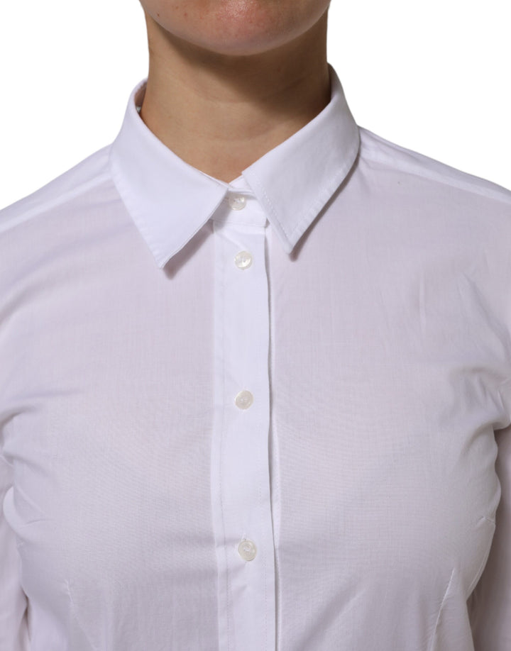 Dolce &amp; Gabbana White Cotton Long Sleeves Collared Top Shirt
