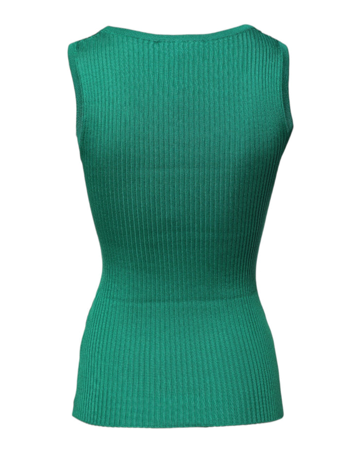 Dolce &amp; Gabbana Green Silk Sleeveless Round Neck Tank Top