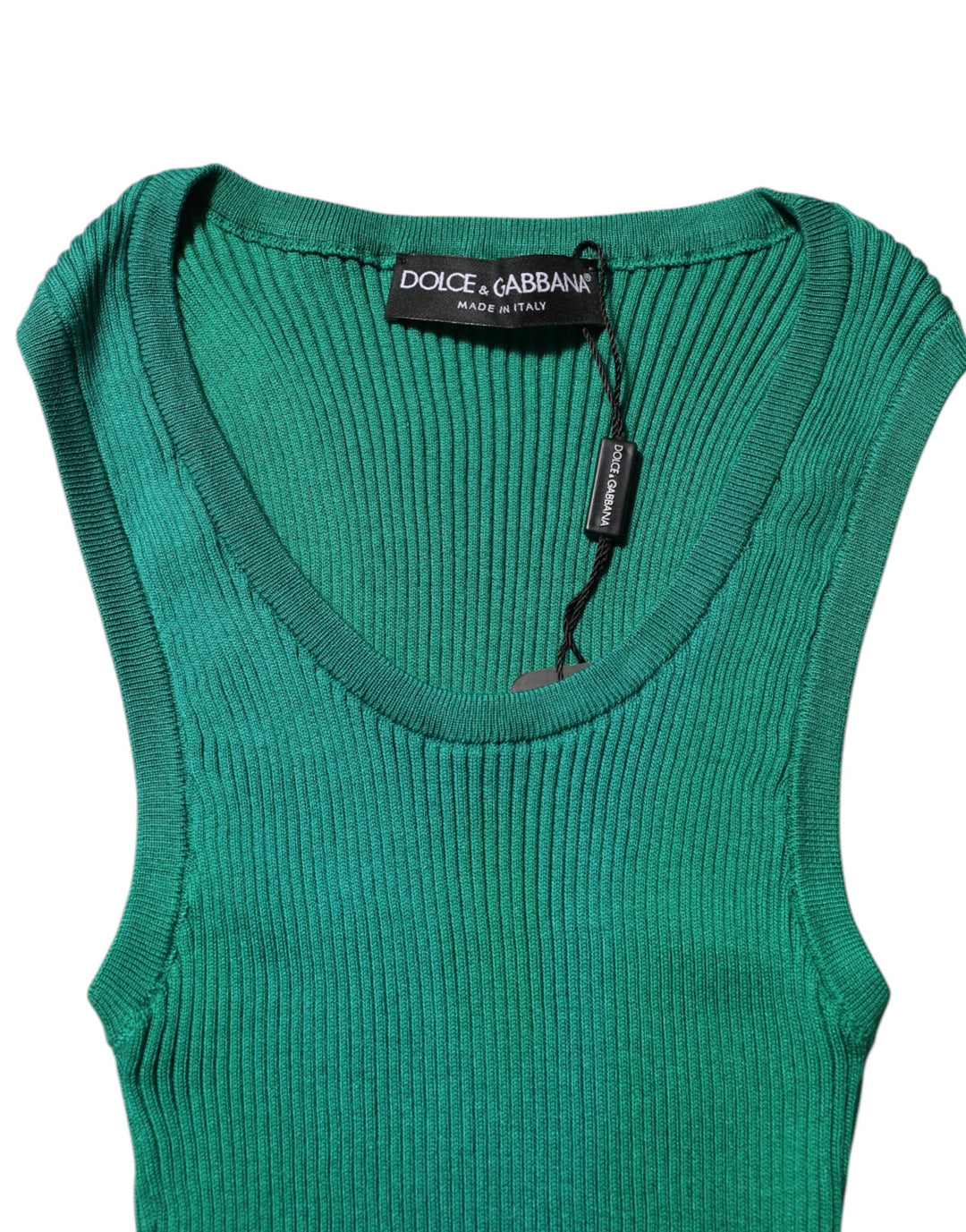 Dolce &amp; Gabbana Green Silk Sleeveless Round Neck Tank Top