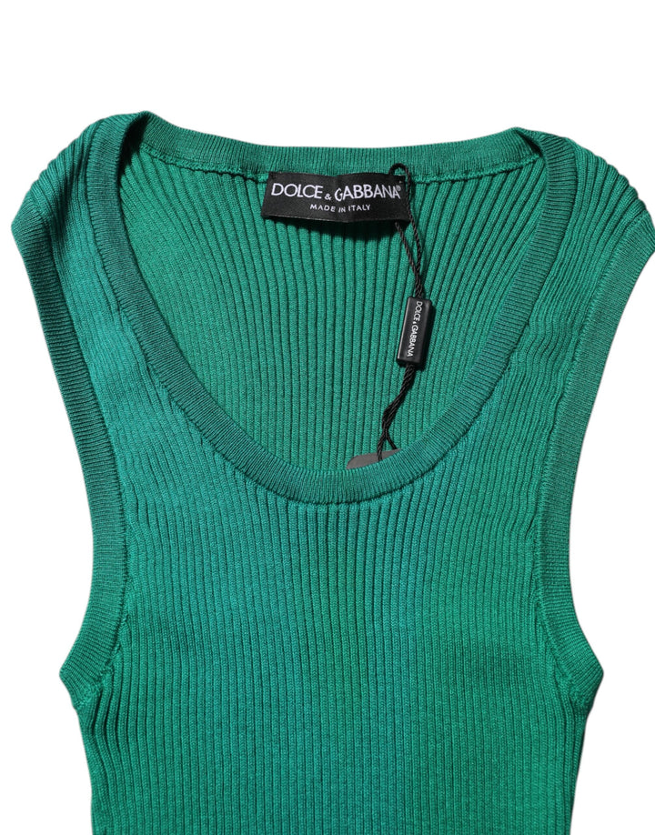 Dolce &amp; Gabbana Green Silk Sleeveless Round Neck Tank Top