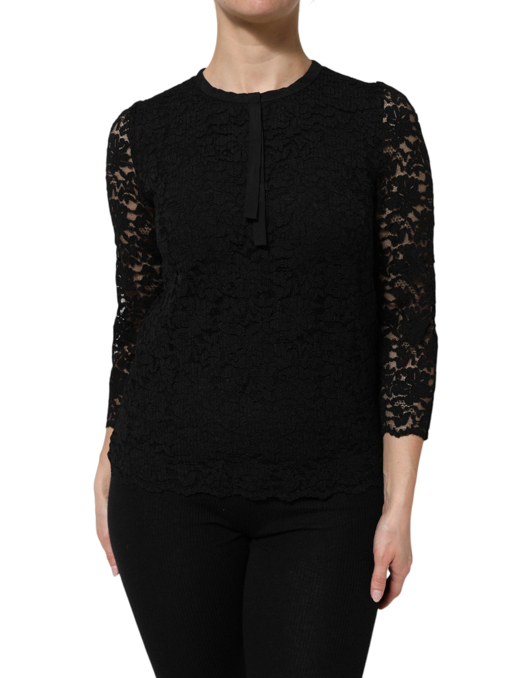 Dolce &amp; Gabbana Black Nylon Lace Long Sleeve Blouse Top