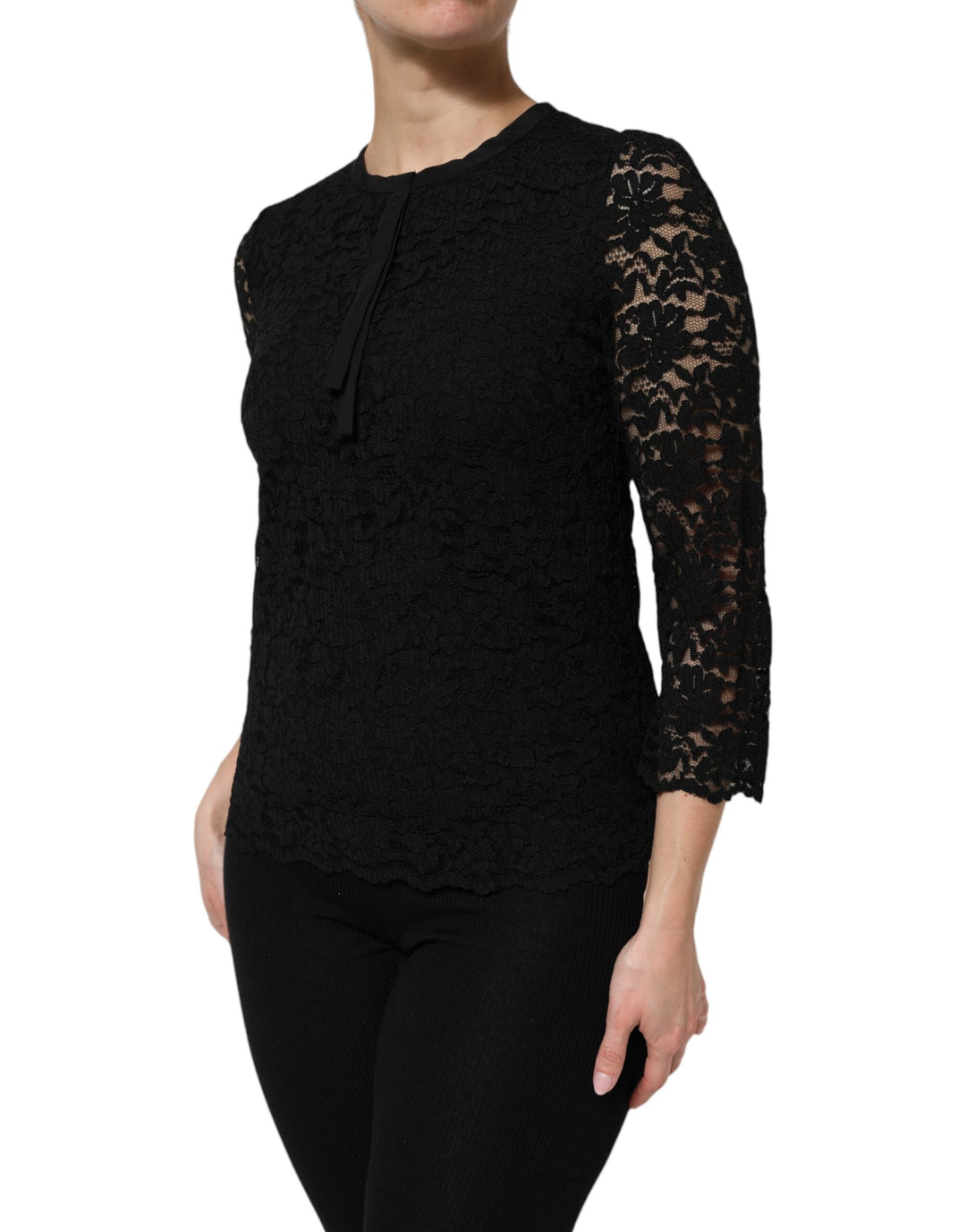 Dolce &amp; Gabbana Black Nylon Lace Long Sleeve Blouse Top