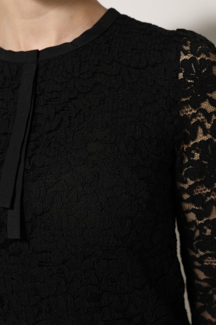 Dolce &amp; Gabbana Black Nylon Lace Long Sleeve Blouse Top
