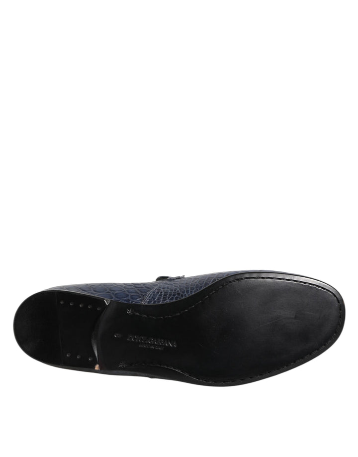 Dolce &amp; Gabbana Blue Exotic Leather Slip On Loafers Men Dress Shoes