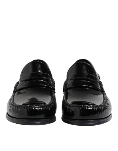 Dolce & Gabbana Black Leather Slip On Loafers Dress Shoes