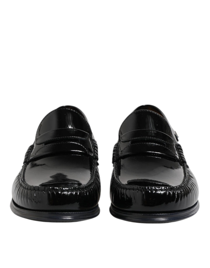 Dolce &amp; Gabbana Black Leather Slip On Loafers Dress Shoes