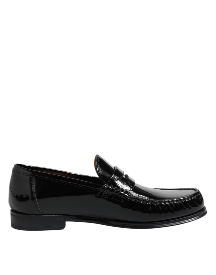 Dolce &amp; Gabbana Black Leather Slip On Loafers Dress Shoes