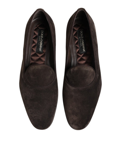 Dolce & Gabbana Brown Velvet Leather Slip On Loafers Shoes