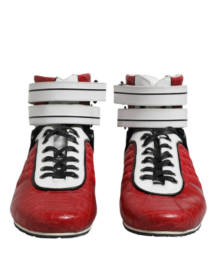 Dolce &amp; Gabbana Red Quilted Leather Lace Up Sneakers Shoes