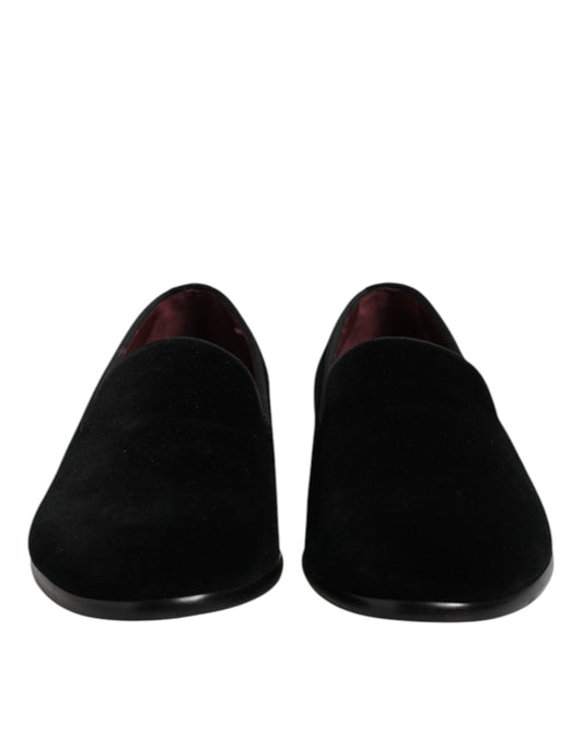 Dolce & Gabbana Black Velvet Slip On Loafers Formal Shoes
