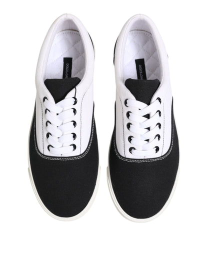 Dolce & Gabbana Black Cotton Canvas Lace Up Men Sneakers Shoes