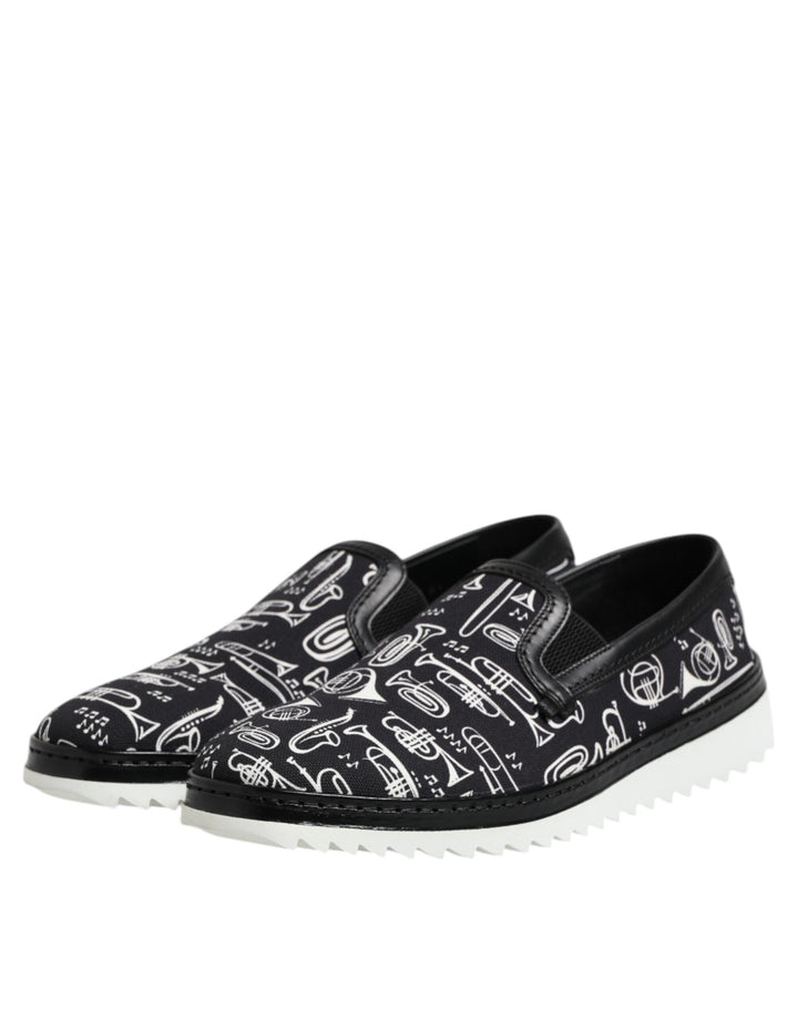 Dolce &amp; Gabbana Black Slip On Printed Men Loafers Shoes