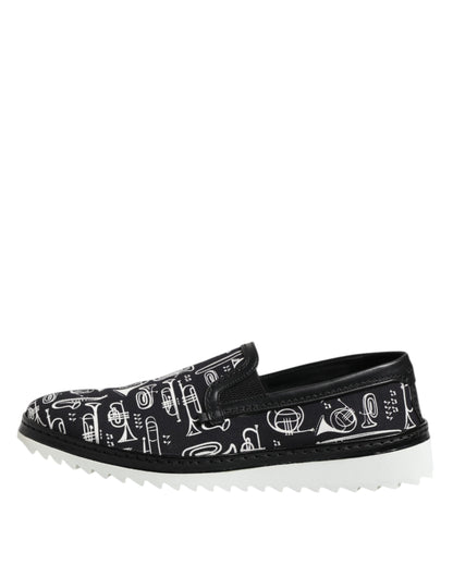 Dolce & Gabbana Black Slip On Printed Men Loafers Shoes
