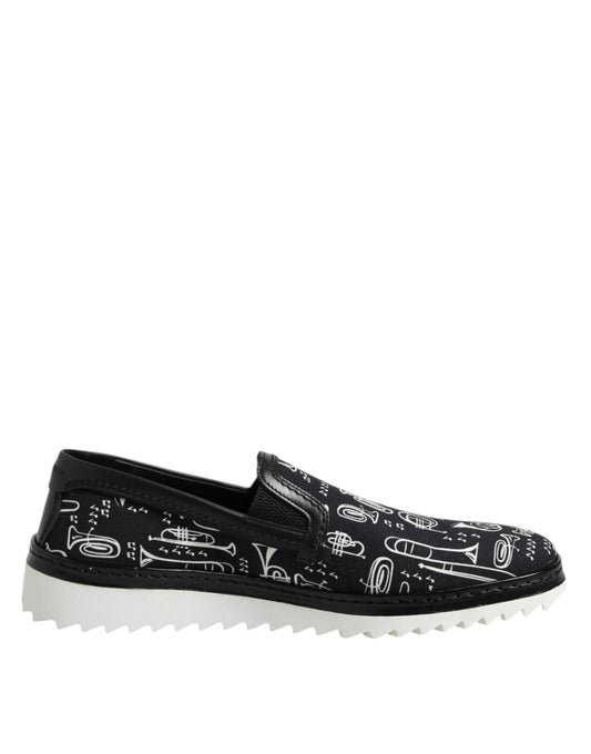 Dolce & Gabbana Black Slip On Printed Men Loafers Shoes