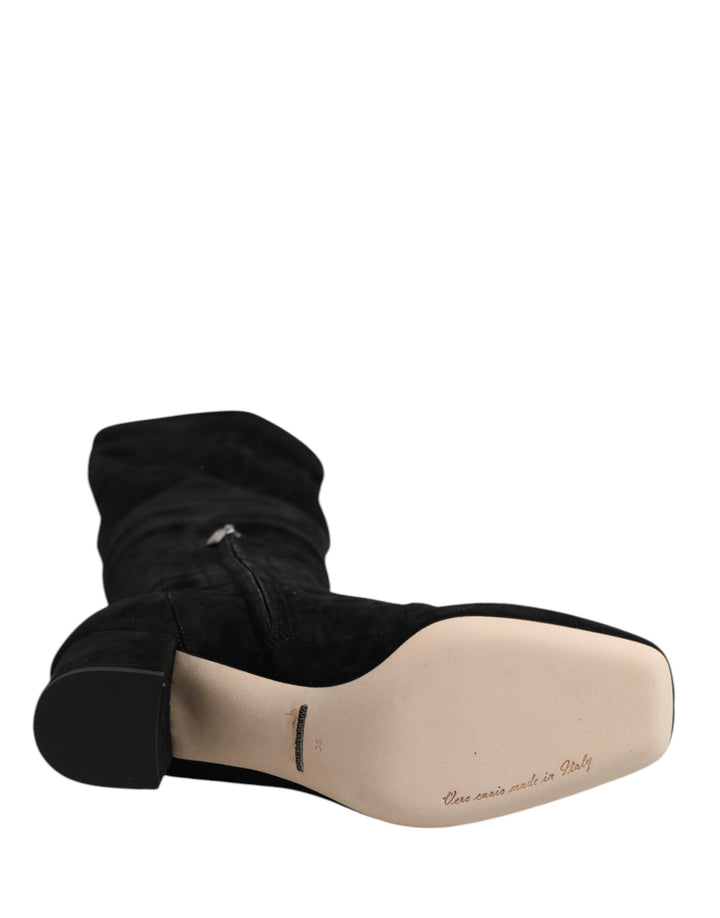 Dolce &amp; Gabbana Black Suede Leather Knee High Boots Shoes