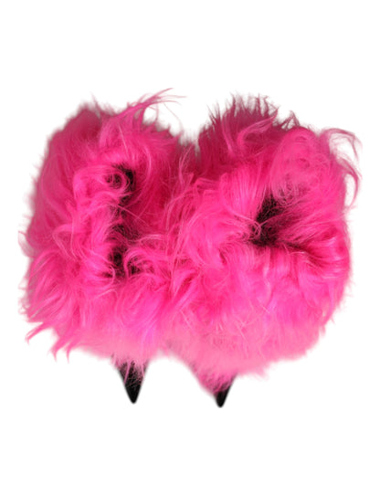 Dolce & Gabbana Pink Faux Fur Leather High Heels Boots Shoes