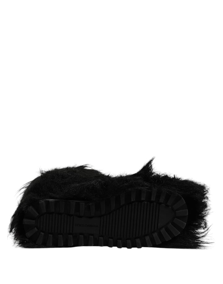 Dolce &amp; Gabbana Black Faux Fur Mid Calf Boots Shoes