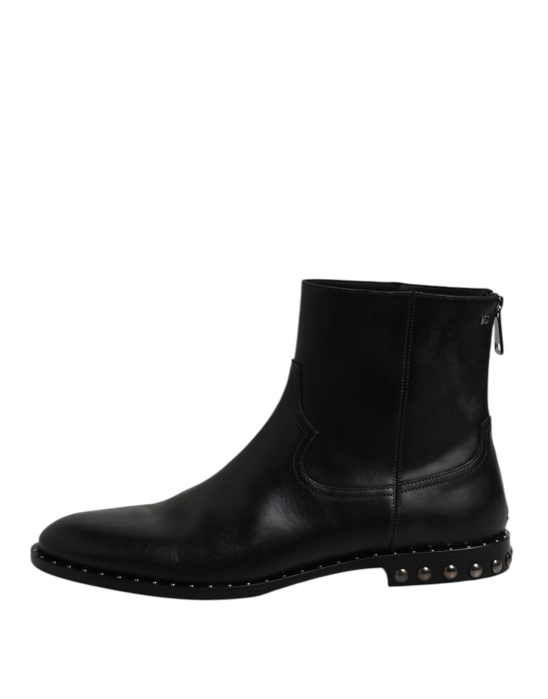 Dolce &amp; Gabbana Black Leather Logo Ankle Boots Studded Shoes