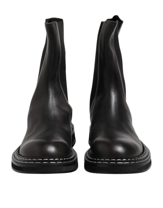Dolce & Gabbana Black Leather Mid Calf Boots Flats Shoes