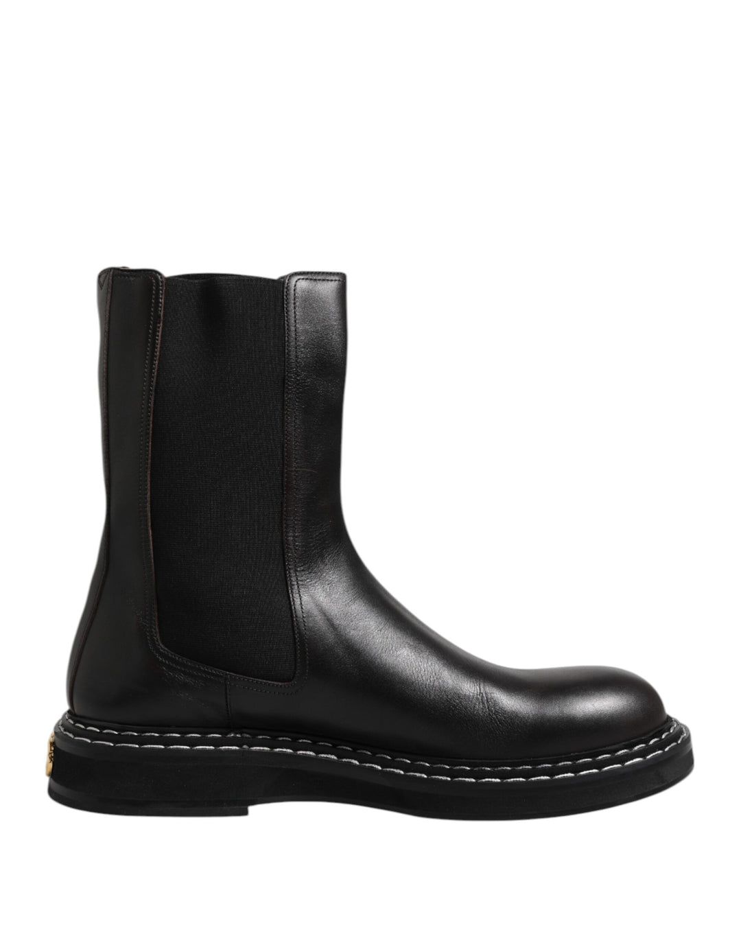 Dolce &amp; Gabbana Black Leather Mid Calf Boots Flats Shoes