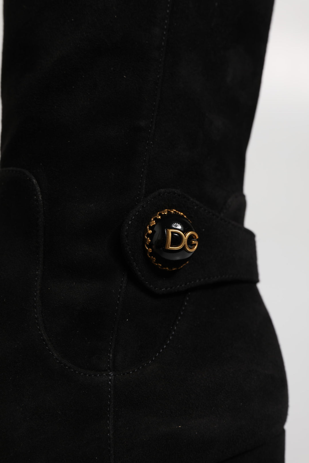Dolce &amp; Gabbana Black Suede Leather Knee High Boots Shoes